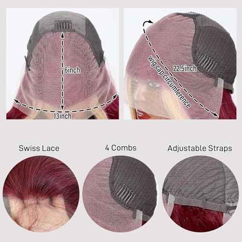30 Inch 13x6 99j Burgundy Wig Human Hair 200 Density Hd Body Wave Lace Front Glueless Red Wigs Human Hair