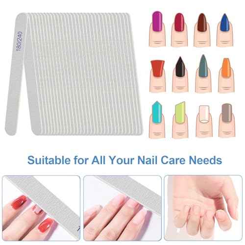 Nail File, Emery Boards for Nails 180/240 Grit Nail Files for Natural Nails Wood Double Sided Emory Fingernail Files Professional Reusable Manicure Pedicure limas para u?as (24 Packs)