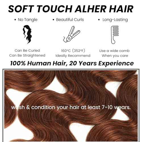 Reddish Brown Bundles Body Wave Human Hair Auburn Brown Copper Red Color 12A Brazilian Virgin Remy Wavy Hair Soft Thick Sew In Weave 3 Bundles 33B Color 14 16 18 Inch