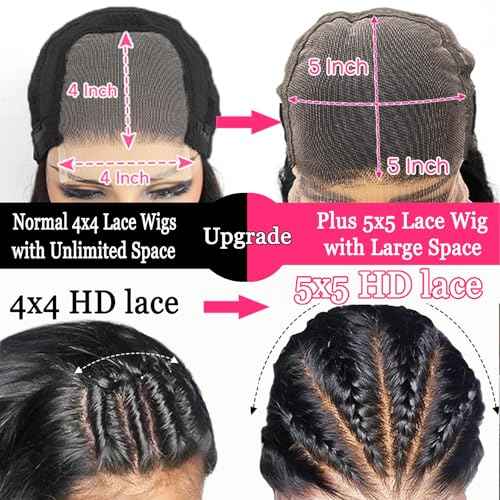 5x5 HD Lace Closure Wigs Glueless Wigs Human Hair Pre Plucked Pre Cut Human Hair Wear and Go Body Wave Lace Front Wigs Human Hair for Black Women 180 Density 20 Inch