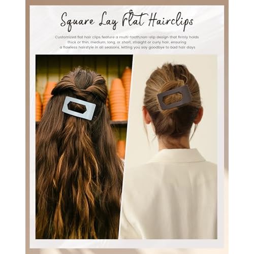 Mesovor 6 Pack Flat Claw Clips for Women, Strong Hold French Flat Hair Clips for Thick Thin Hair | 3.94" Nonslip Large Square Lay Flat Hairclips (Neutral Matte)