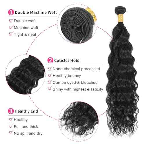 Water Wave Bundles Human Hair 24 24 24 Inch Deep Wave Human Hair Bundles Deep Curly Hair Natural Wet and Wavy Remy Virgin Hair Double Weft Hair Extensions