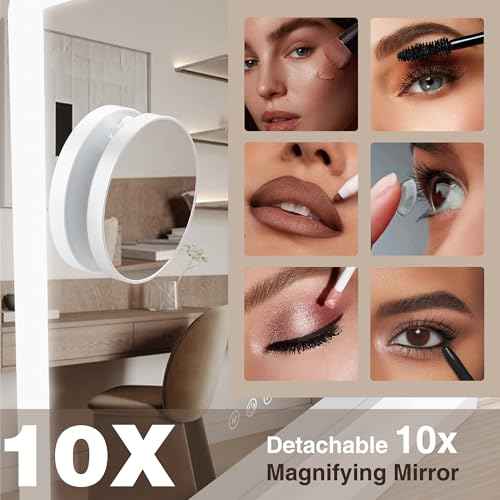 Vanity Mirror with Lights 21"¡¿15.7" LED Makeup Mirror,Dimmable Smart Touch Control Mirror with Lights for Bedroom Tabletop,10X Magnifier &360¡Æ Rotation,Vanity Mirror Square White,Ideal Gifts for Her