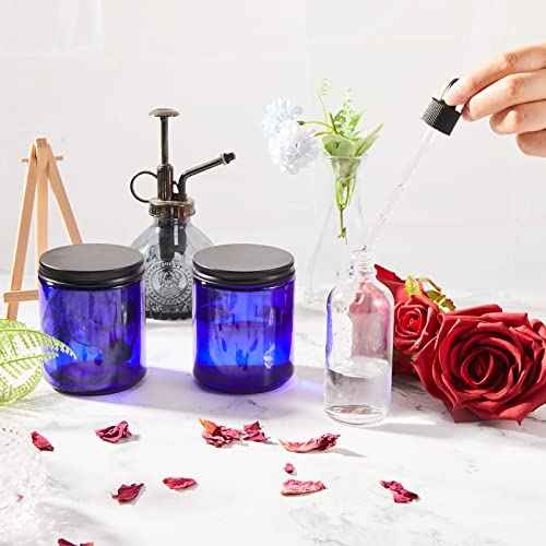 Lallisa 32 Pcs 8 oz Cobalt Blue Glass Jars with Black Metal Lids Round Small Cosmetic Jars Round Glass Containers for Apothecary Body Butter Herbs Spice and Food Storage