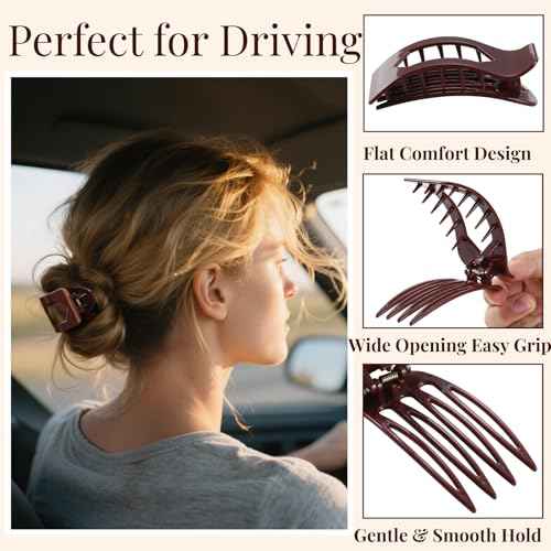 8 Pack Flat Hair Clips for Women ? Glossy Neutral No-Slip Flat Claw Clips for Thick & Thin Hair, Large Strong Hold Square Rectangle Hair Accessories for Work & Stylish Fall Outfits