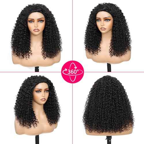 Half Wig Human Hair for Black Women Upgrade Headband Wig 200 Density Wear and Go Glueless Wigs Human Hair Half Wig Curly Human Hair with Drawstring Friendly for Beginner 24 Inch