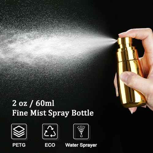 Cosywell Travel Spray Bottle TSA Approved 3 Pack 2oz 60ml Leak Proof Fine Mist Spray Bottle Empty Plastic Refillable Containers for Hair Perfume Toners Rose Water Cosmetics(Brown+Clear+Glod)