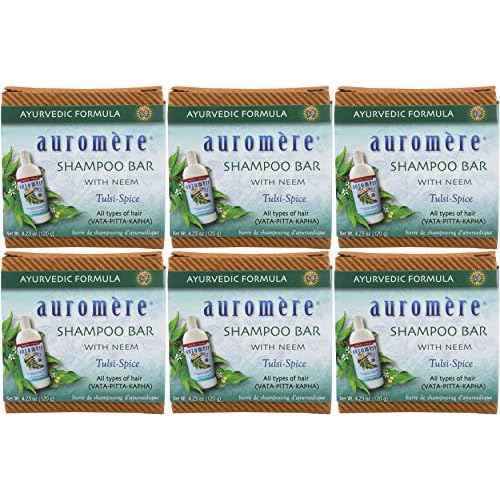 Auromere Ayurvedic Shampoo Bar - Eco Friendly, Handmade, Vegan, Cruelty Free, Natural, Non GMO, All in One Bar for Soap and Shampoo (4.23 oz), 6 pack
