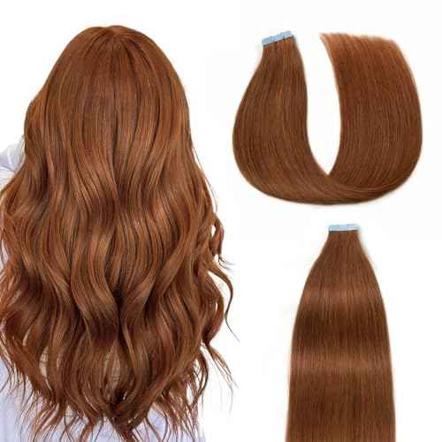 Tape in Hair Extensions Human Hair 18 inches 20pcs 50g/pack Dark Auburn Weft Skin Invisible Thick Seamless Tape in Hair Extensions Human Hair(18 inches #33 Dark Auburn)