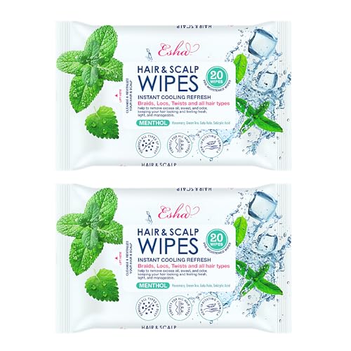 2 Packs, Esha Hair & Scalp Wipes ? No-Rinse Waterless Cleansing Wipes for Braids, Wigs & Scalp Care ? Removes Sweat, Odor & Product Buildup ? Protective Style Essential
