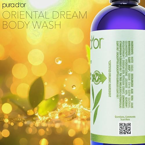 PURA D'OR 16 Oz Oriental Dream Body Wash ? Invigorating Lemongrass Scent ? Aloe Vera Based, Infused with Tea Tree & Eucalyptus Oils ? pH Balanced, Sulfate-Free, Hypoallergenic, Vegan ? For Men & Women
