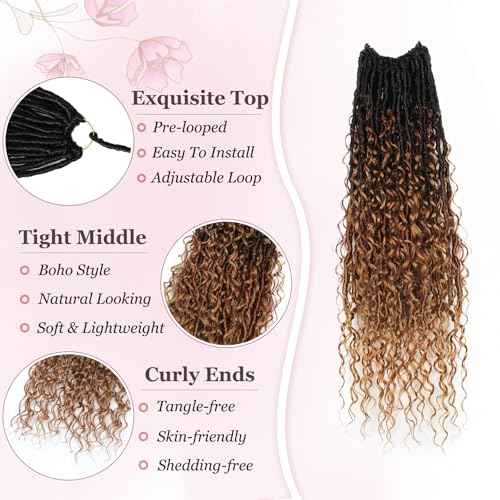 Boho Faux Locs Crochet Hair 9 Packs Long Goddess locs 24 Inch Boho Soft Locs With Curly Ends Pre Looped Bohemian River Loc Crochet Hair For Women (24 inch,1B/30/27)