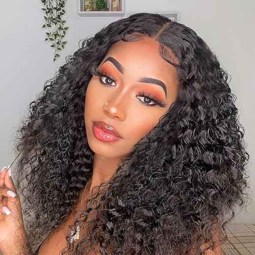 Bob Wig Human Hair 13x6 Lace Frontal Deep Curly Wave, 200 Density Short Wigs for Black Women, Pre Plucked with Baby Hair Natural Hairline Easy to Style (18 Inch)
