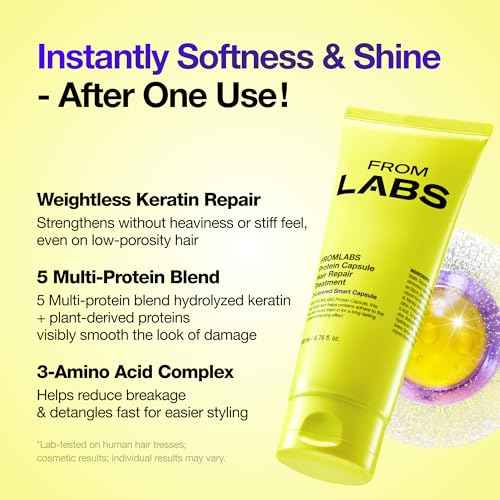 FROM LABS Protein Capsule Hair Repair Treatment, 3-Minute Keratin Hair Mask & Deep Conditioner for Damaged, Repair & Strengthen, Instant Detangling, Anti-Frizz, Low-pH, Fine-Hair Safe, 6.76 fl oz