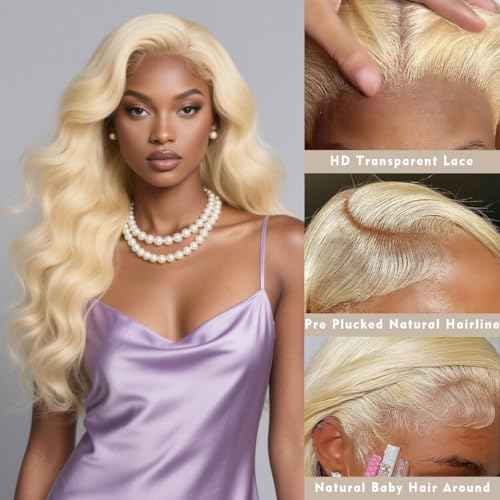 30 Inch 613 13x6 Lace Front Wig Human Hair 200 Density Blonde Wig Human Hair Body Wave Lace Front Wigs Human Hair Pre Plucked 613 HD Lace Frontal Wig 13x6 Blonde Wigs For Women Natural Hairline