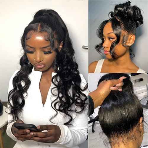 Body Wave 360 Lace Front Wigs Human Hair Pre Plucked Lace Frontal Wigs with Baby Hair for Black Women Natural Black (24 Inch)