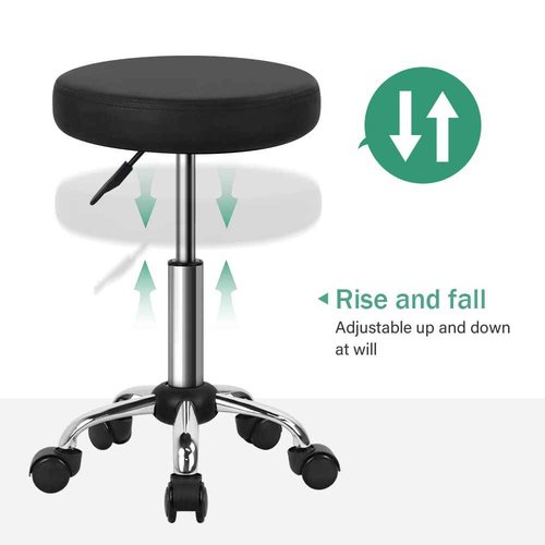 FURWOO Adjustable Salon Chair Small Rolling Stool with Wheels for Spa Salon Massage Home Office Black