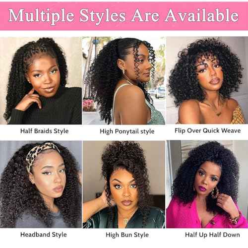 Glueless Wigs Human Hair Half Wig Upgrade 3 IN 1 Half Wig With Drawstring Seamless Clip Ins Flip Over Half Wigs Beginner Friendly Kinky Curly Wig Human Hair Drawstring Headband Wig for Women 22 inch