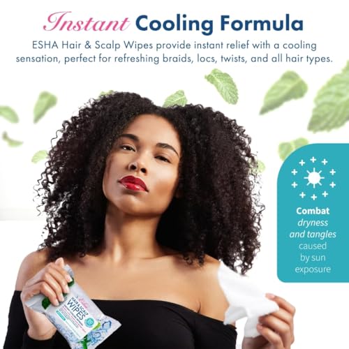 2 Packs, Esha Hair & Scalp Wipes ? No-Rinse Waterless Cleansing Wipes for Braids, Wigs & Scalp Care ? Removes Sweat, Odor & Product Buildup ? Protective Style Essential
