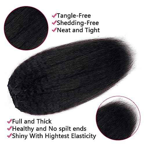 Clip in Hair Extensions Real Human Hair Natural Black Kinky Clip ins Seamless Kinky Straight Clip on Hair Extensions for Women 8pcs with 18 Clips 120g(26inch)