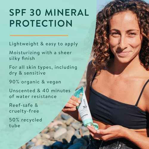 Badger Mineral Daily Sunscreen with Zinc Oxide, SPF 30, Lightweight & Easy to Apply w/No White Cast, Moisturizing Organic Sunscreen, Reef Safe, Vegan, Unscented, 4 fl oz, 2-Pack