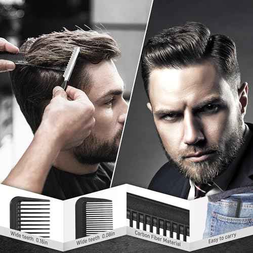 3PCS Comb Set Hair Combs for Men, Fine and Wide Tooth comb - Roller Brush for Adding Volume, Hair Styling mens comb for Styling and Grooming - Frosted Texture
