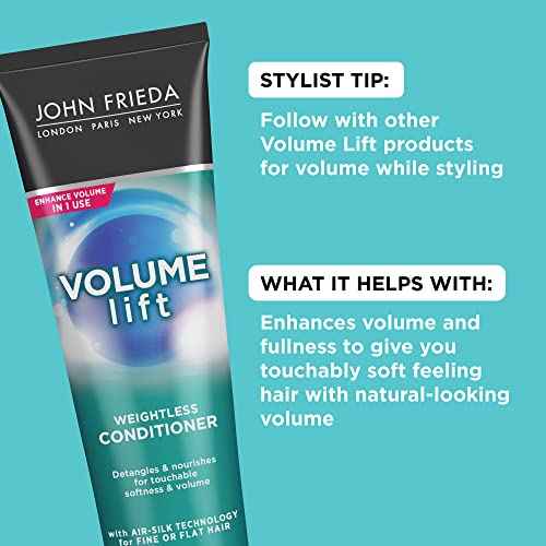 John Frieda Volume Lift Weightless Conditioner, Volumizing Conditioner with Air-Silk Technology for Fine or Flat Hair, Adds Natural Fullness, Safe for Color-Treated Hair, 8.45 Oz, Pack of 2