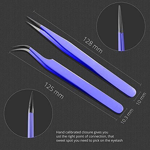 SIVOTE Lash Tweezers for Eyelash Extensions, Hand Calibrated Straight & Curved Tip, Pack of 2, Pink