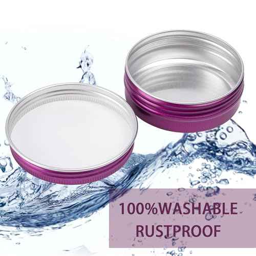 24 Pack 4oz Screw Top Aluminum Tin Jars with Screw Lids and Blank Labels - Refillable 120ml Metal Containers for Lip Balms, Candles, Salves, Spices, Crafts (Purple)