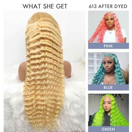 ELISHEVA 613 Lace Front Wig Human Hair Deep Wave 28 Inch Blonde Wig Human Hair 16A 13x4 HD 613 Blonde Lace Front Wigs Deep Wave 180% Density Curly Blonde Frontal Wig 613 Wig Pre Plucked