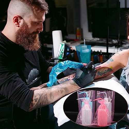 500PCS Pink Tattoo Wash Bottle Bags, Disposable Tattoo Bottle Bags Squeeze Bottle Bag Sleeves Dental Bottle Bag Covers, Tattoo Bottle Cleaning Bags for Tattoo Supplies Accessories