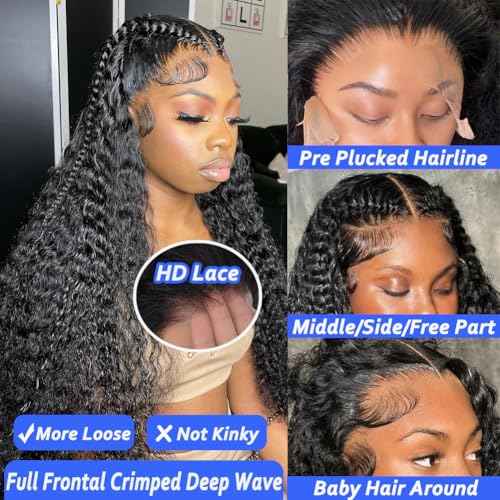 13x6 Deep Wave Lace Front Wigs Human Hair 200 Density Pre Plucked 13x6 HD Transparent Lace Frontal Wigs Human Hair Glueless Curly Wigs For Black Women 24 Inch