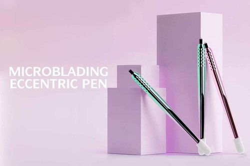 PACK OF 10 - Mellie Microblading Disposable Microblading Pen with Pigment Sponge Disposable Tool For Creating Eyebrows Microblading Supplies (U18 .18mm, Pink)