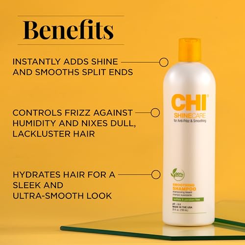 CHI ShineCare Smoothing Shampoo, Transforms Dull Hair Adding Instant Shine And Hydration, Sulfate, Paraben, & Cruelty-Free, 25 Oz