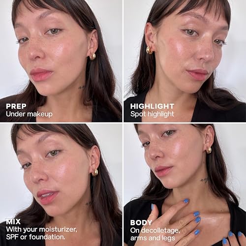 Saie Mini Glowy Super Gel - Hydrating Makeup Primer and Illuminating Glow Serum Enriched with Vitamin C and Squalane Oil - All-Over Liquid Highlighter Makeup for Instant Glass Skin - Sunglow (0.5 oz)