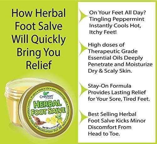 Foot Salve Herbal Balm Cream - Balsamo pomada crema herba de Los pies featuring Peppermint, Tea Tree plus 10 botanicals Creation Farm