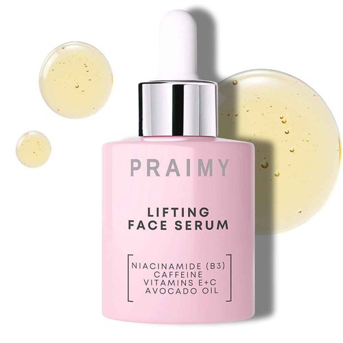 PRAIMY Lifting Face Serum with Niacinamide, Caffeine, Vitamin C & E – Nourishing Botanical Extracts, Avocado Oil, Squalane & Escin Complex for Youthful, Radiant-Looking Skin, 1 fl oz