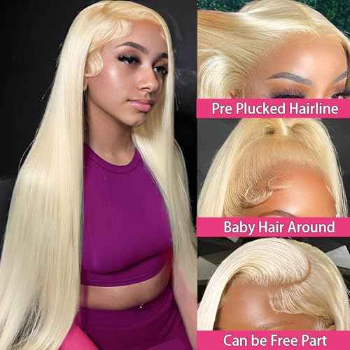 32 Inch 613 Lace Front Wigs Human Hair 200 Density Blonde Wig Human Hair 613 Straight Frontal Wigs Human Hair Pre Plucked For Women 13x4 Honey Blonde HD Lace Front Wig