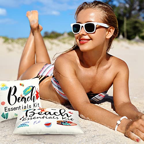 Chunful 12 Pcs Beach Makeup Bag Summer Beach Themes Cosmetic Bag Bulk Portable Essentials Kit Survival Kit Bag Flamingo Palm Leaves Cosmetic Pouch with Zipper for Women Travel Accessories (Beach)