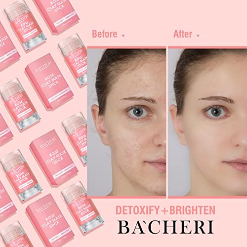 BACHERI Rose Clay Mask Stick, Pink Clay Mask with Rose Extract, Rose Facial Mask for Glowing Skin, Refining Pores and Moisturizing