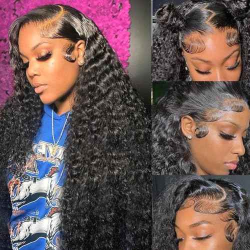 22 Inch 13x4 Deep Wave Lace Front Wigs Human Hair HD Lace Frontal Wigs Pre Plucked 200% Density Deep Curly Human Hair Wig Natural Color