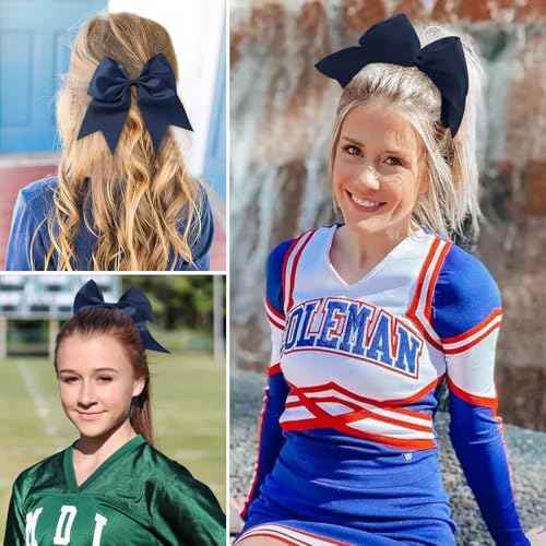 YLEN YHXX 20 PCS 8 Inch Cheer Hair Bows Large Cheer Bows Ponytail Holder Elastic Band Handmade Hair Accessories for Cheerleaders Teen Girls College Sports Outfit Uniform£¨Navy Blue£©