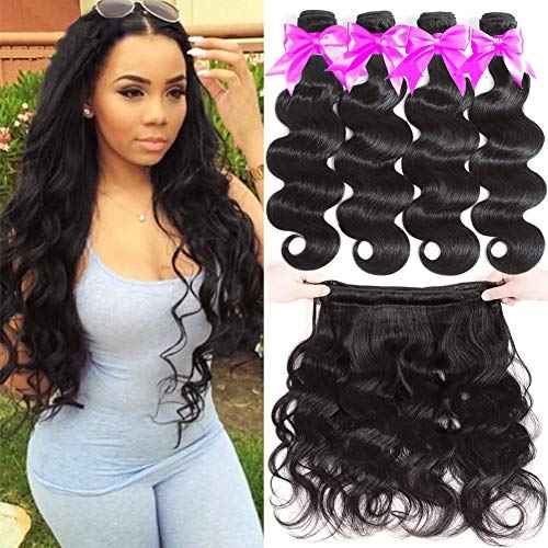 Flady Brazilian Virgin Hair Body Wave 10A Brazilian Hair Weaves 4 Bundles Virgin Human Hair Weaving Natural Black Color 95-100g/bundle (16 18 20 22inch)