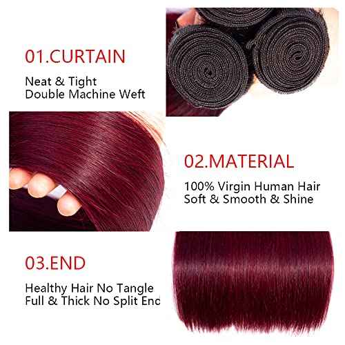 1B99J Straight Bundles Ombre Burgundy Human Hair Bundle 100% Unprocessed Virgin Hair Extensions Wine Red Color 18 20 22 Inch For Women