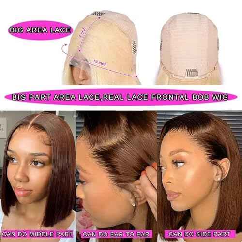 PANDA ANGEL Chocolate Brown Bob Wig Human Hair Wear and Go Glueless Wigs Human Hair Pre Plucked Pre Cut Bob Lace Front Wigs 13X4 Straight HD Brown Bob Lace Frontal Wig for Women 16 Inch