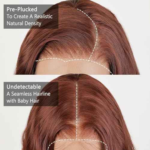 Wave Hair Reddish Brown Pre-plucked Hairline with Baby Hair 13 * 6 Transparent HD Front Lace Wigs 32 inch Synthetic Wig Body Wave Style for Women Wear Heat-resistant Fiber