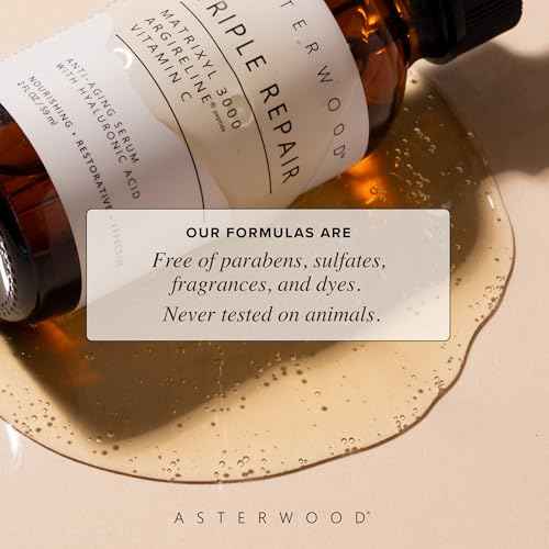 Asterwood Triple Repair Matrixyl 3000 + Argireline + Hyaluronic Acid + Vitamin C Serum for Face - Anti-Aging, Collagen Boosting, Hydrating - Fragrance-Free - 4 Fl Oz