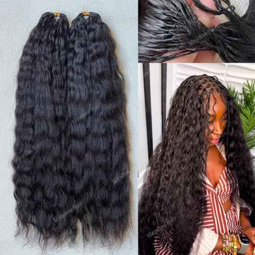 Knotless Crochet Human Hair Braids Extensions Pre Separated Wet and Wavy Brazilian Virgin Human Hair Braiding Bundles With Threading for Black Women Micro Link Meadow Hair 16inch 120g