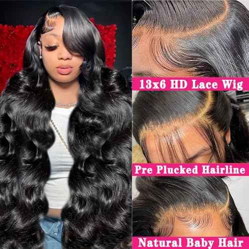 13x6 Lace Front Wigs Human Hair Pre Plucked 250 Density wear and go glueless wigs human hair Body Wave HD Lace Frontal Human Hair Wigs for Black Women 28 Inch