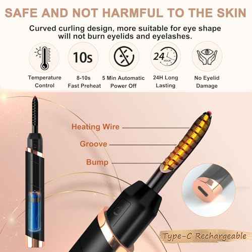 Heated Eyelash Curler, Electric Eyelash Curler, Rechargeable Lash Curler for Makeup Natural Curling Eye Lashes and 24 Hours Long Lasting - Black 2025 Updated New Model B